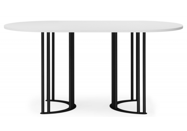 Стол деревянный Хьюго О 160 х 90 белая шагрень пленка, черные ноги