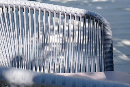 "Марсель" стул плетеный из роупа, каркас алюминий белый муар, роуп светло-серый круглый, ткань светло-серая "Марсель" стул плетеный из роупа, каркас алюминий белый муар, роуп светло-серый круглый, ткань светло-серая