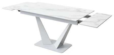 Стол Ниагара 140 белый мрамор, стекло, белый каркас