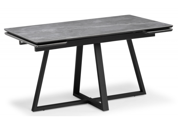 Керамический стол Памелла 140(200)х80 серый мрамор, черный