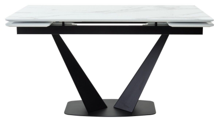 Стол Ниагара 160 белый мрамор, стекло, черный каркас