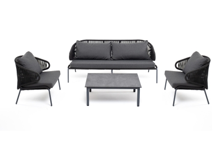 "Милан" лаунж-зона 5-местная плетеная из роупа (веревки), каркас алюминиевый серый, роуп темно-серый