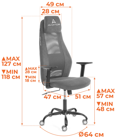 Кресло AVIATOR PLT metalBL серое