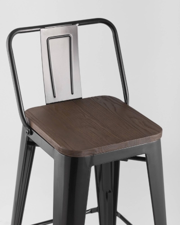 Стул полубарный TOLIX WOOD со спинкой черный глянцевый