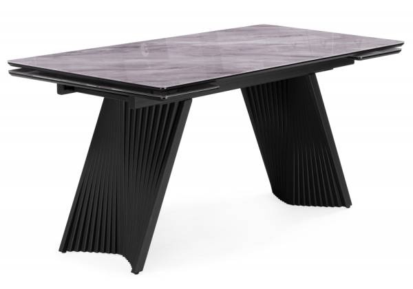 Стол стеклянный Вейв 140(200)х80 кристл серый мрамор, черный Стол стеклянный Вейв 140(200)х80 кристл серый мрамор, черный