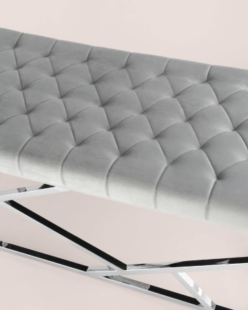 Банкетка-скамейка АРТ ДЕКО велюр серый сталь серебро