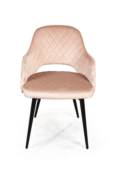 Стул William с подлокотниками ромб, бархат бежевый, черный конус