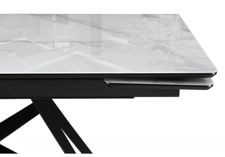 Стол стеклянный Блэкберн 140(200)х80 кристл белый мрамор, черный