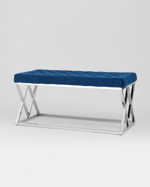 Банкетка ИНСИГНИЯ велюр синий, сталь серебро Банкетка ИНСИГНИЯ велюр синий, сталь серебро