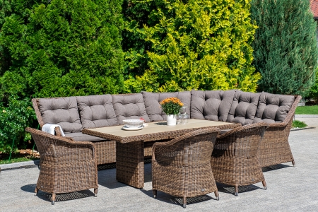 "Равенна" плетеное кресло из искусственного ротанга, коричневый с серо-коричневой подушкой