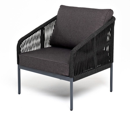 Плетеное кресло "Канны" из роупа (веревки), цвет темно-серый, ткань интерьерная
