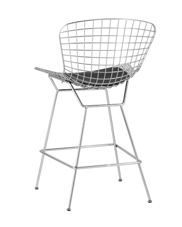 Стул полубарный с низкой спинкой Bertoia хромированный с черной подушкой