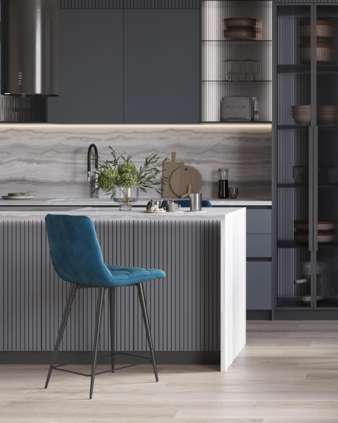 Стул полубарный Джанго велюр синий высота сиденья 60 см