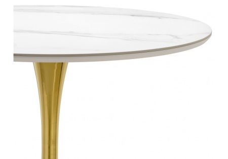Керамический стол Тулип 90х73 белый мрамор, золото