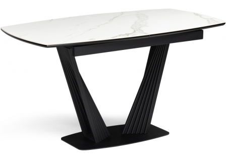 Керамический стол Вейл 160(205)х89 белый мрамор snow white, черный