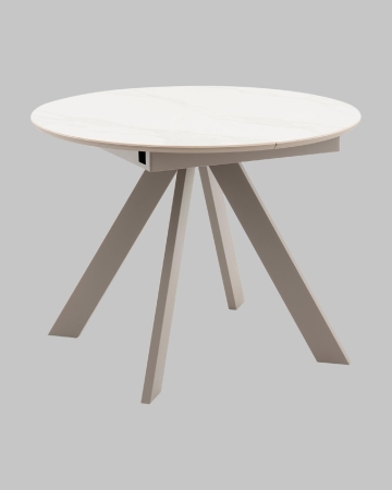 Стол круглый Миндель D100 столешница керамика белый глянец, основание металл латте