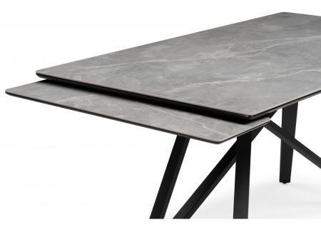 Керамический стол Вилсон 140(200)х80 серый мрамор larka grey, черный