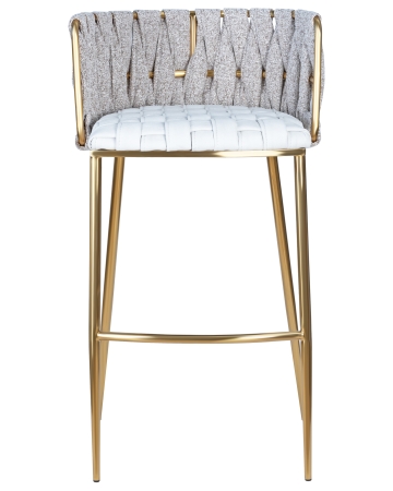 Стул барный EMMA золотой, белый PU T-01, белая ткань F-49