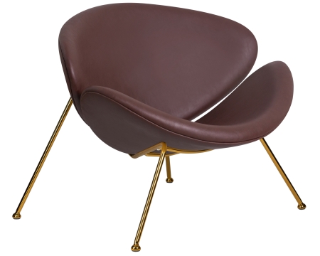 Кресло дизайнерское EMILY, коричневый винил, золотое основание