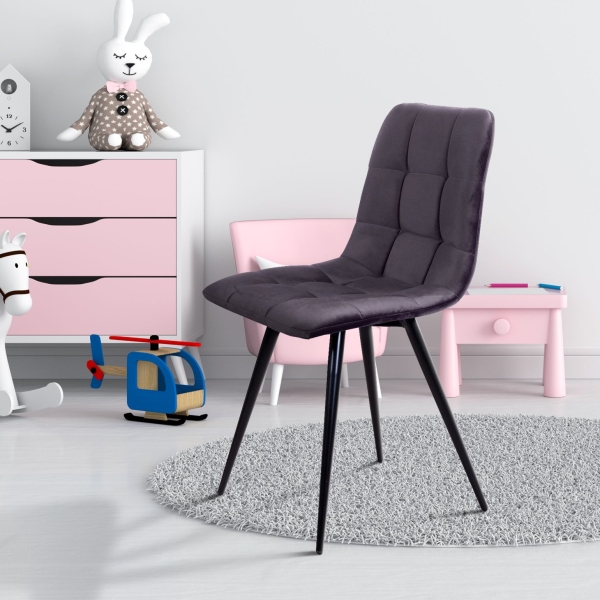 Стул UNO бархат серый, черный конус