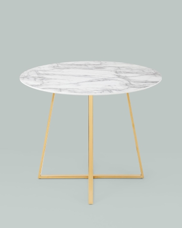 Стол обеденный Дакота 100*100 белый мрамор ножки золото