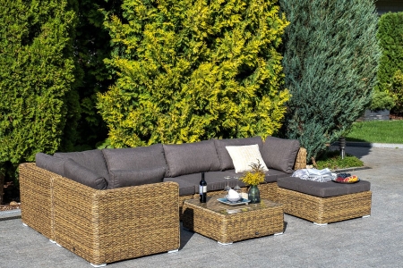 Трансформирующаяся лаунж-зона "Лунго" из искусственного ротанга (гиацинт), цвет соломенный