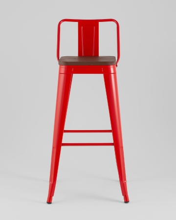 Стул барный TOLIX со спинкой красный глянцевый + темное дерево KD
