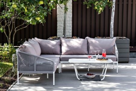 Лаунж-зона "Канны" модульная угловая из роупа (веревки), цвет светло-серый