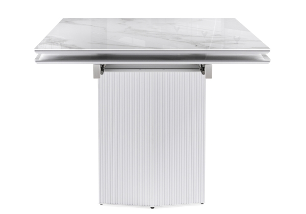 Стеклянный стол Монерон 200(260)х100х77 белый мрамор, белый