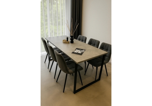 Стол деревянный Лиман 117 (157) x 77 бетон светлый, черный матовый