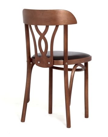 Стул "Астра Восьмерка" темный тон с мягким сиденьем из коричневой экокожи