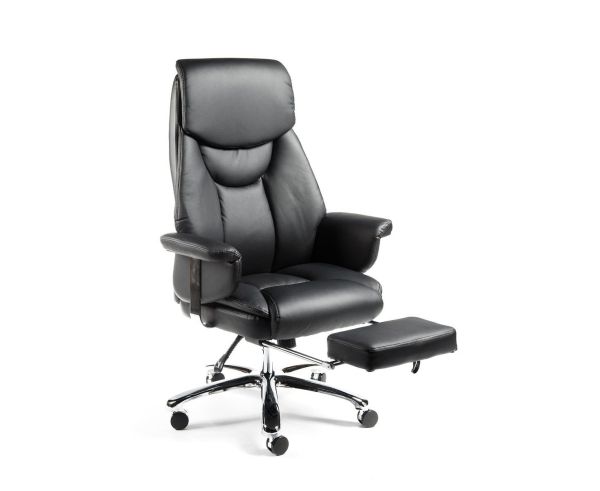 Кресло офисное Парламент черный, сталь и хром, черная кожа
