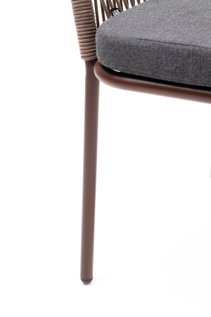 "Марсель" стул плетеный из роупа, каркас алюминий коричневый (RAL8016) муар, роуп коричневый круглый, ткань темно-серая 027 "Марсель" стул плетеный из роупа, каркас алюминий коричневый (RAL8016) муар, роуп коричневый круглый, ткань темно-серая 027