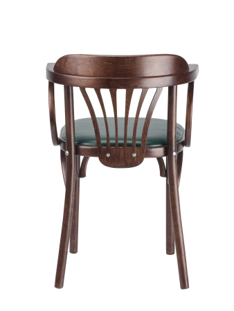 Деревянный стул Венский темный тон с мягким сиденьем из зеленой экокожи с дугами назад