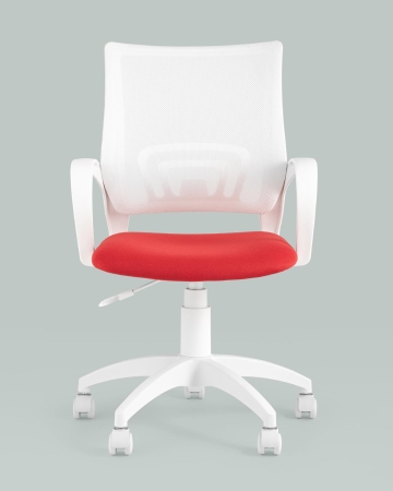 Кресло офисное ST-BASIC-W TopChairs спинка белая сетка сиденье красная ткань крестовина белый пластик