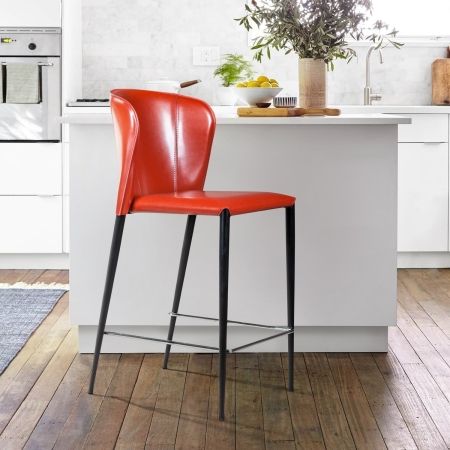Полубарный стул Albert, кожа ретро красный