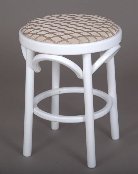 Деревянный табурет Венский белая эмаль с мягким сиденьем из бежевой ткани Деревянный табурет Венский белая эмаль с мягким сиденьем из бежевой ткани