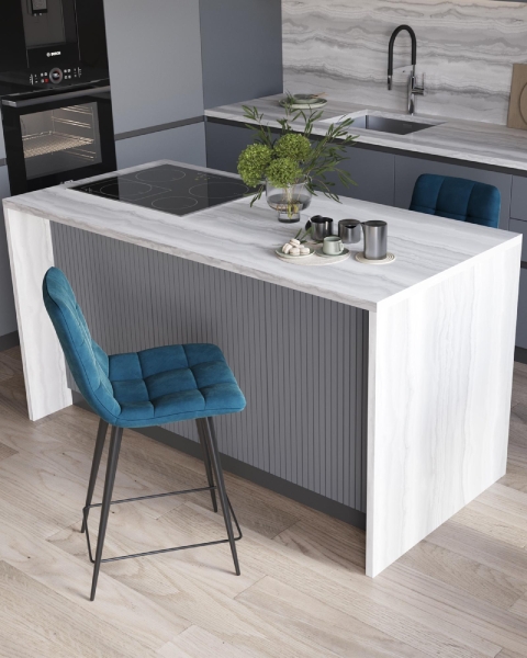 Стул полубарный Джанго велюр синий высота сиденья 60 см