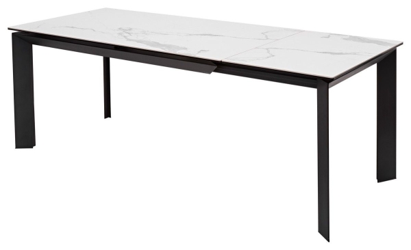 Стол CREMONA 140 HIGH GLOSS STATUARIO белый мрамор глянцевый, керамика, черный каркас