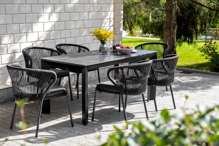 "Венето" обеденный стол из HPL 160х80 см, цвет "серый гранит", каркас черный