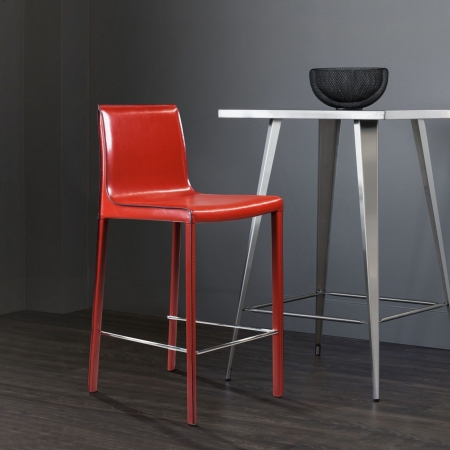 Полубарный стул Barrie кожа ретро красный