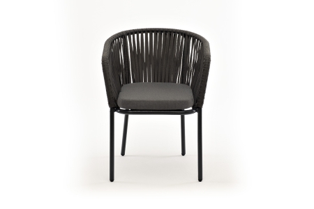 "Бордо" стул плетеный из роупа, каркас алюминий темно-серый (RAL7024) муар, роуп серый 15мм, ткань темно-серая 019