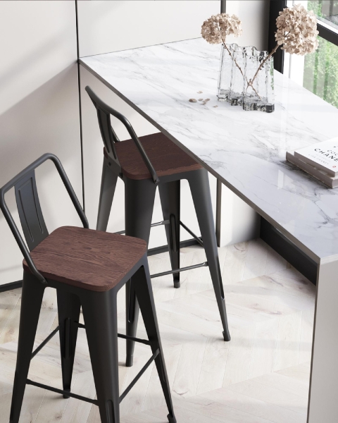 Стул барный TOLIX WOOD со спинкой черный глянцевый Стул барный TOLIX WOOD со спинкой черный глянцевый