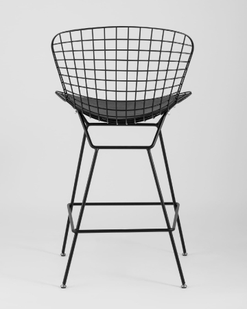 Стул полубарный с низкой спинкой Bertoia черный с черной подушкой