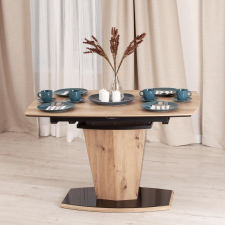 Стол FANCY МДФ, HPL, стекло, 120-160х85х75 см, дуб артисан, черный