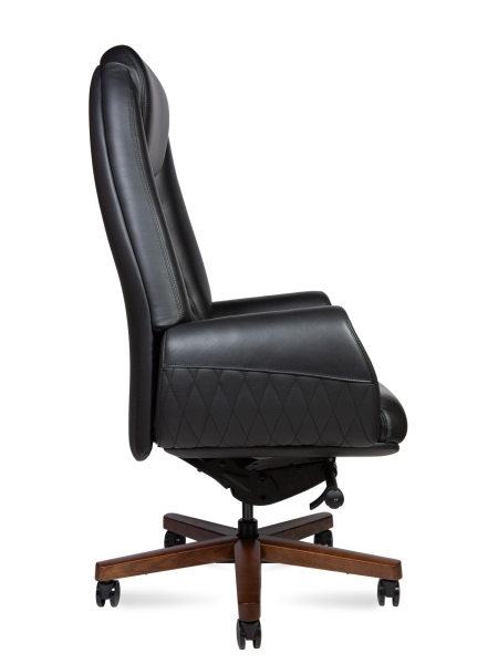 Кресло офисное Verdi черный, натуральная кожа и дерево и пластик, мягкое сиденье, с подлокотниками