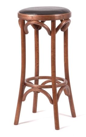 Барный деревянный табурет Венский 750 средний тон с мягким сиденьем из коричневой экокожи