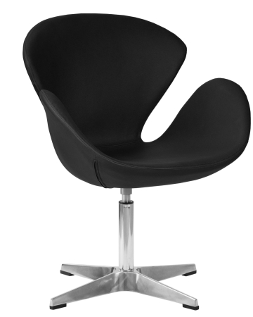 Кресло дизайнерское SWAN, черный кожзам P13, алюминиевое основание
